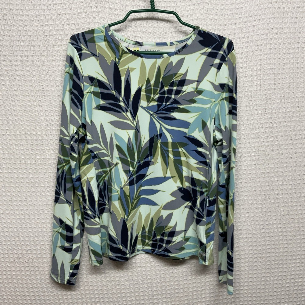 NEW Hang Ten UPF 50 Floral L/S Rash Guard Swim‎ Shirt Green Blue Tropical Size L